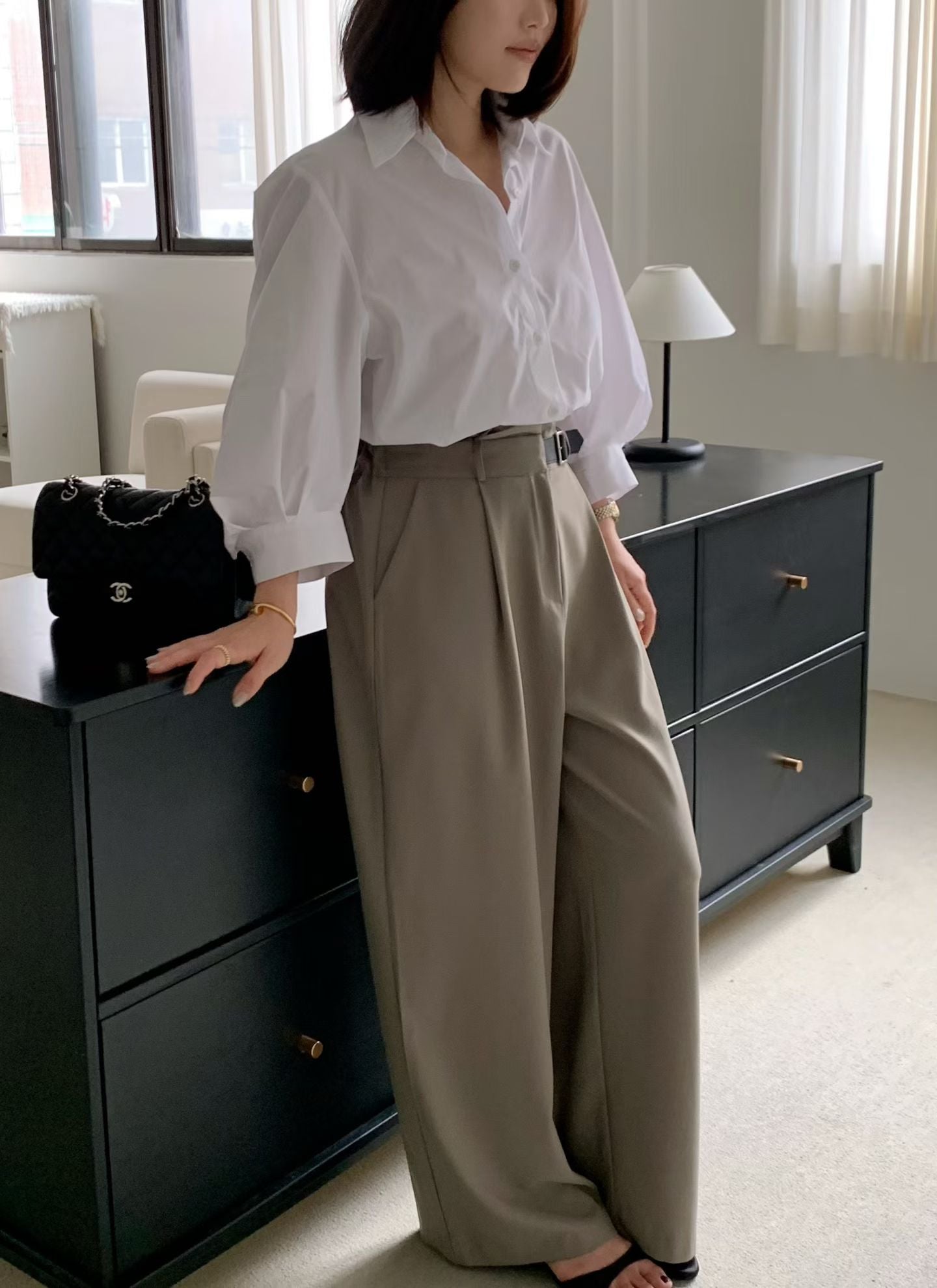 stylish.質感高腰側腰帶西裝褲，Sep090401