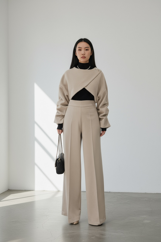 Further more | 質感前交叉短版上衣兩件式套裝，FNV-25110102-set