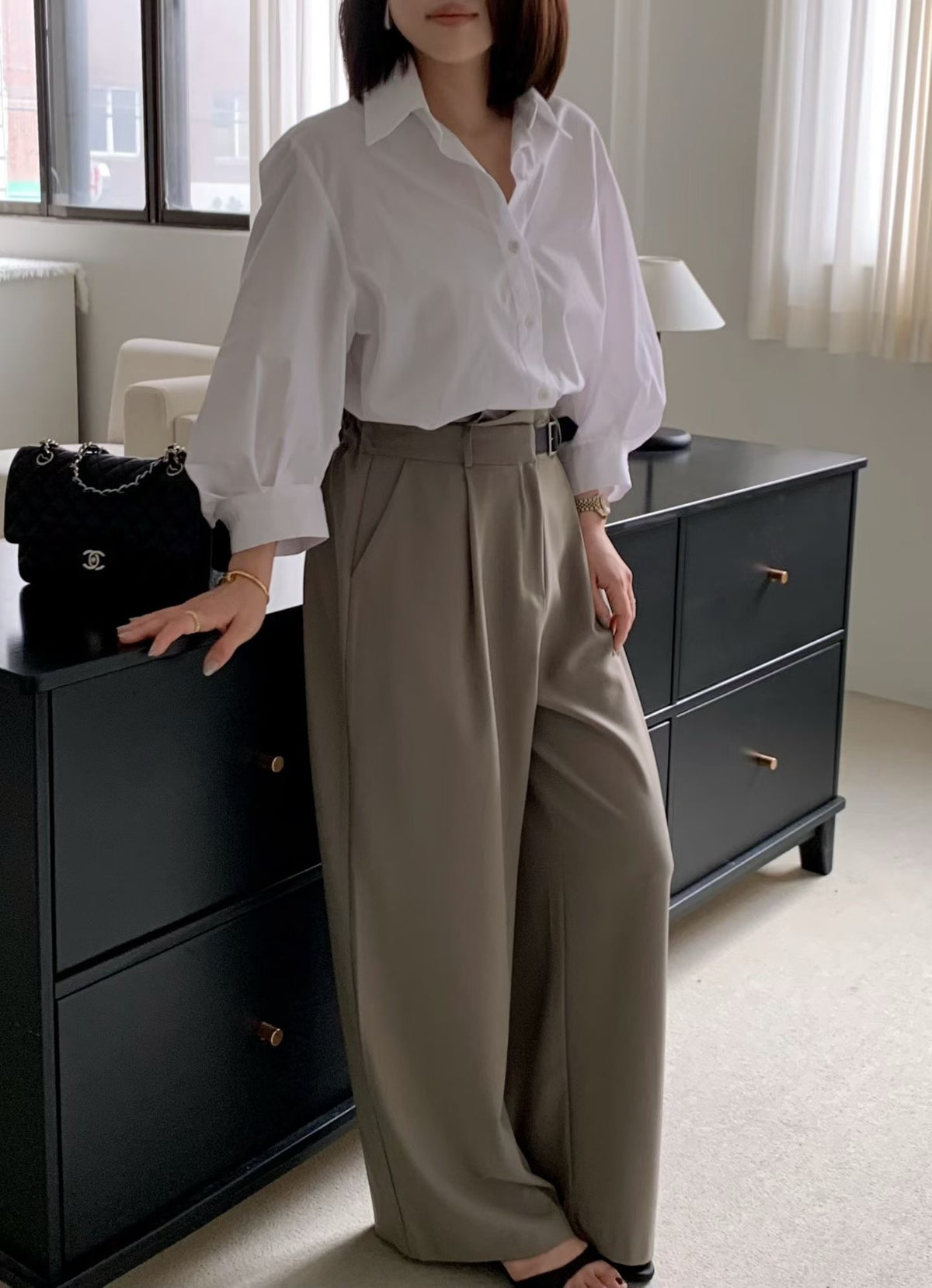 stylish.質感高腰側腰帶西裝褲，Sep090401