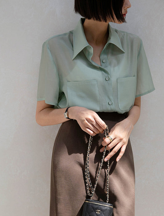 Soft Drape Boxy Shirt
 |輕盈雙口袋天絲短袖襯衫二，Bl071901