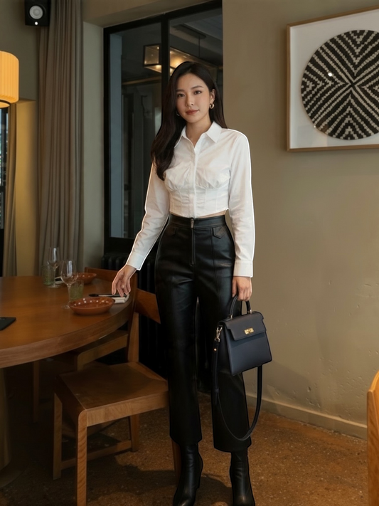 Mavis 拉鍊質感七分直筒皮褲 | DCW10232601